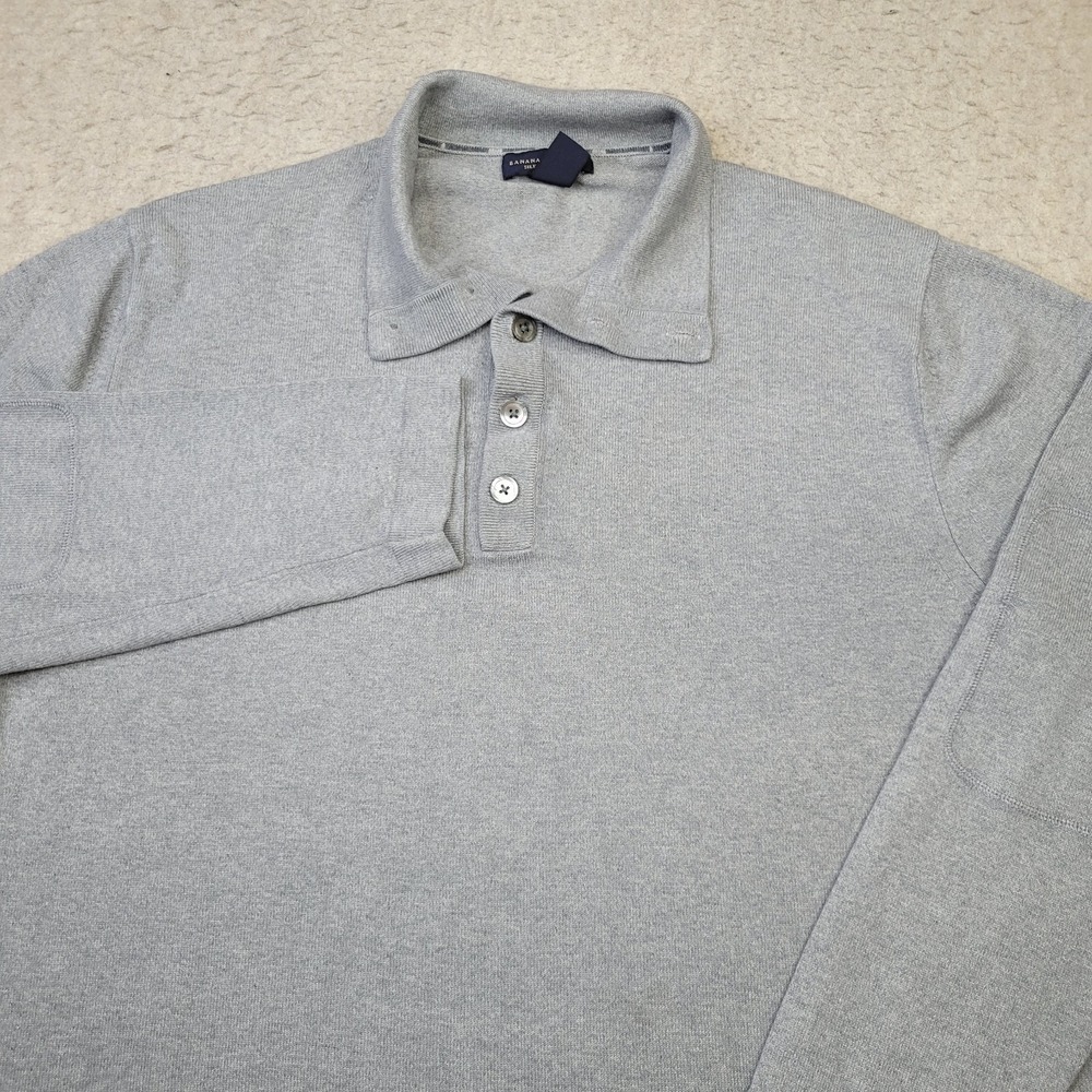 Banana Republic Sweater Silk Cashmere 1/4 Button Pullover Mens XL Gray Elbow Pad